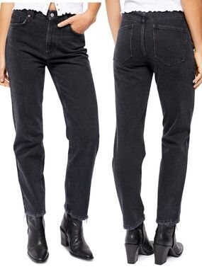 We the Free People Dakota Straight Leg High Rise Jeans 32 Black